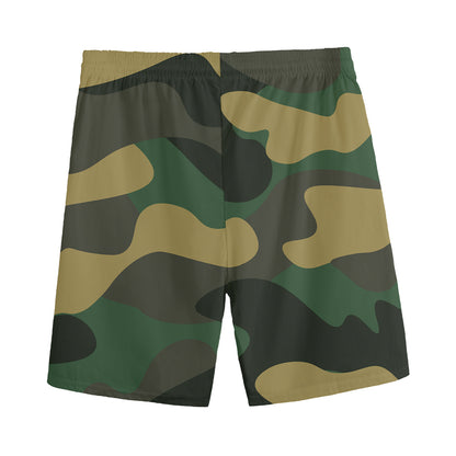 Black And Green Camouflage Print Men's Sports Shorts