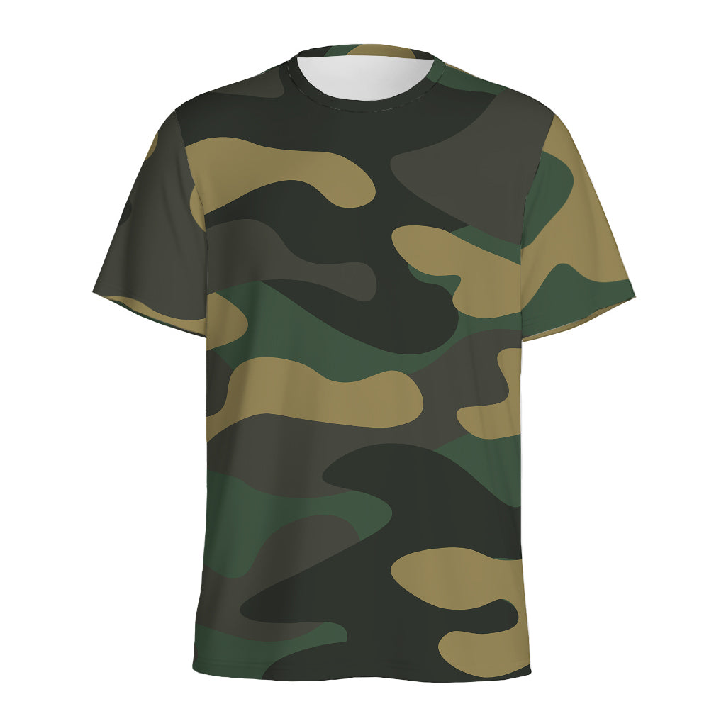 Black And Green Camouflage Print Men's Sports T-Shirt
