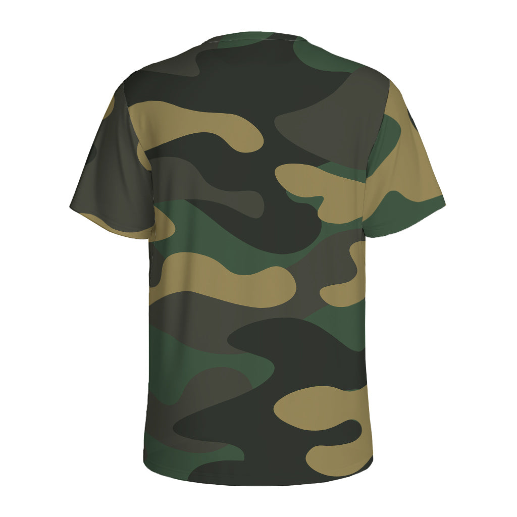 Black And Green Camouflage Print Men's Sports T-Shirt