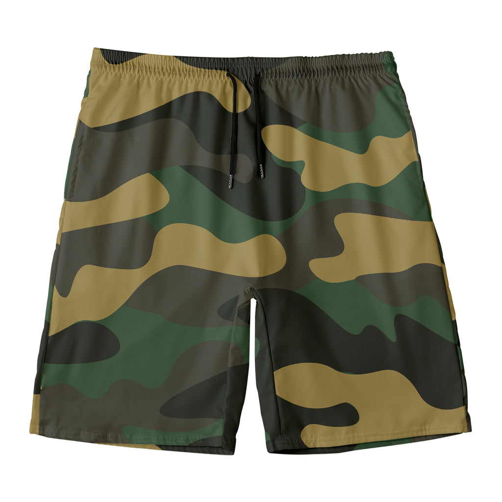 Black And Green Camouflage Print Men's Swim Trunks