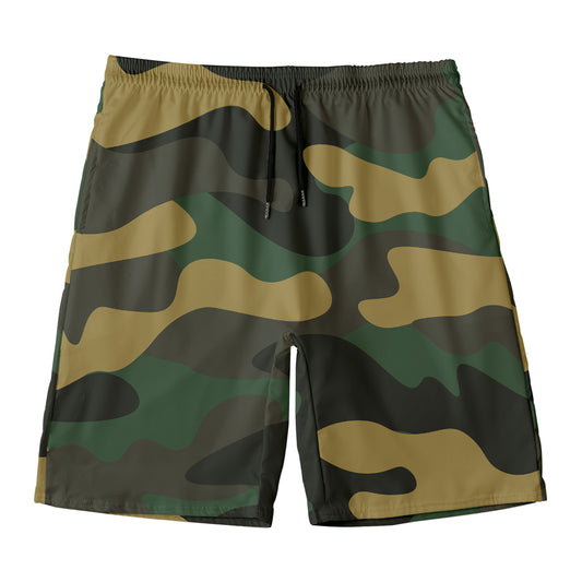 Black And Green Camouflage Print Men's Swim Trunks