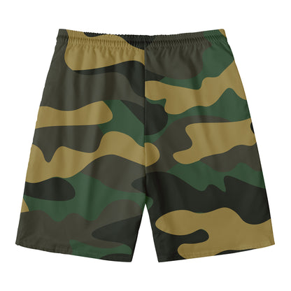 Black And Green Camouflage Print Men's Swim Trunks