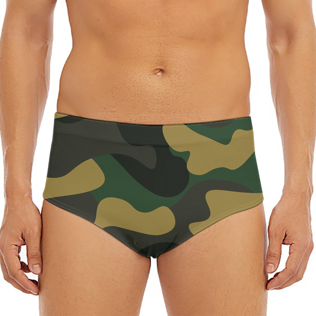Black And Green Camouflage Print Men's Triangle Swim Briefs