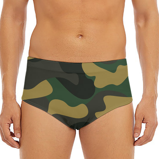 Black And Green Camouflage Print Men's Triangle Swim Briefs