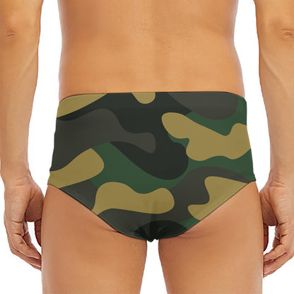 Black And Green Camouflage Print Men's Triangle Swim Briefs