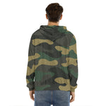 Black And Green Camouflage Print Men's Velvet Pullover Hoodie