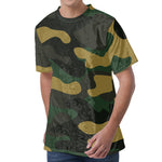 Black And Green Camouflage Print Men's Velvet T-Shirt