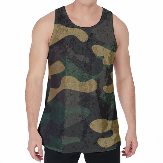 Black And Green Camouflage Print Men's Velvet Tank Top