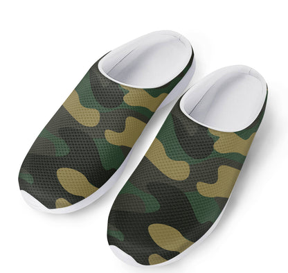 Black And Green Camouflage Print Mesh Casual Shoes