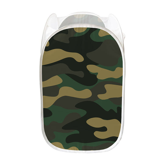 Black And Green Camouflage Print Mesh Laundry Hamper