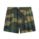 Black And Green Camouflage Print Mesh Shorts