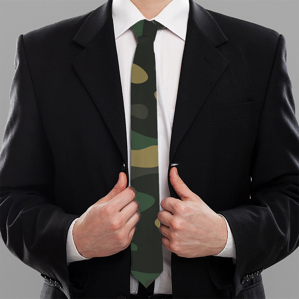 Black And Green Camouflage Print Necktie