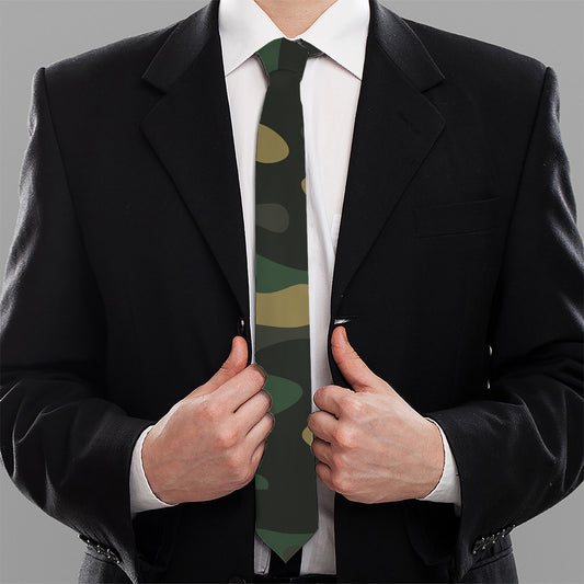 Black And Green Camouflage Print Necktie