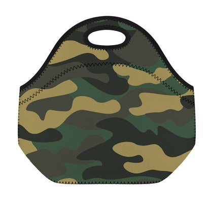 Black And Green Camouflage Print Neoprene Lunch Bag