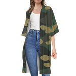 Black And Green Camouflage Print Open Front Beach Cover Up