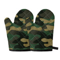 Black And Green Camouflage Print Oven Mitts