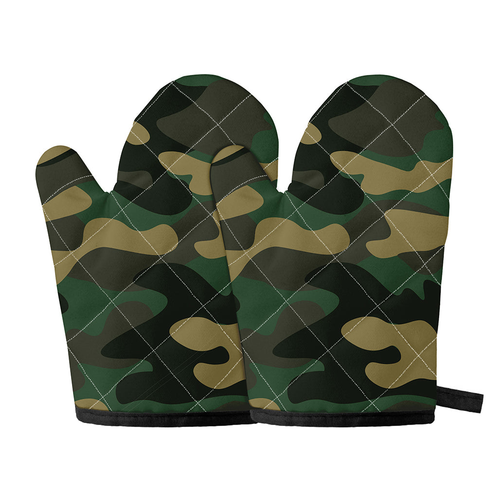 Black And Green Camouflage Print Oven Mitts