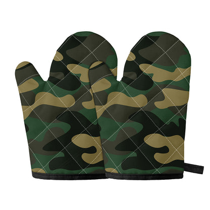 Black And Green Camouflage Print Oven Mitts