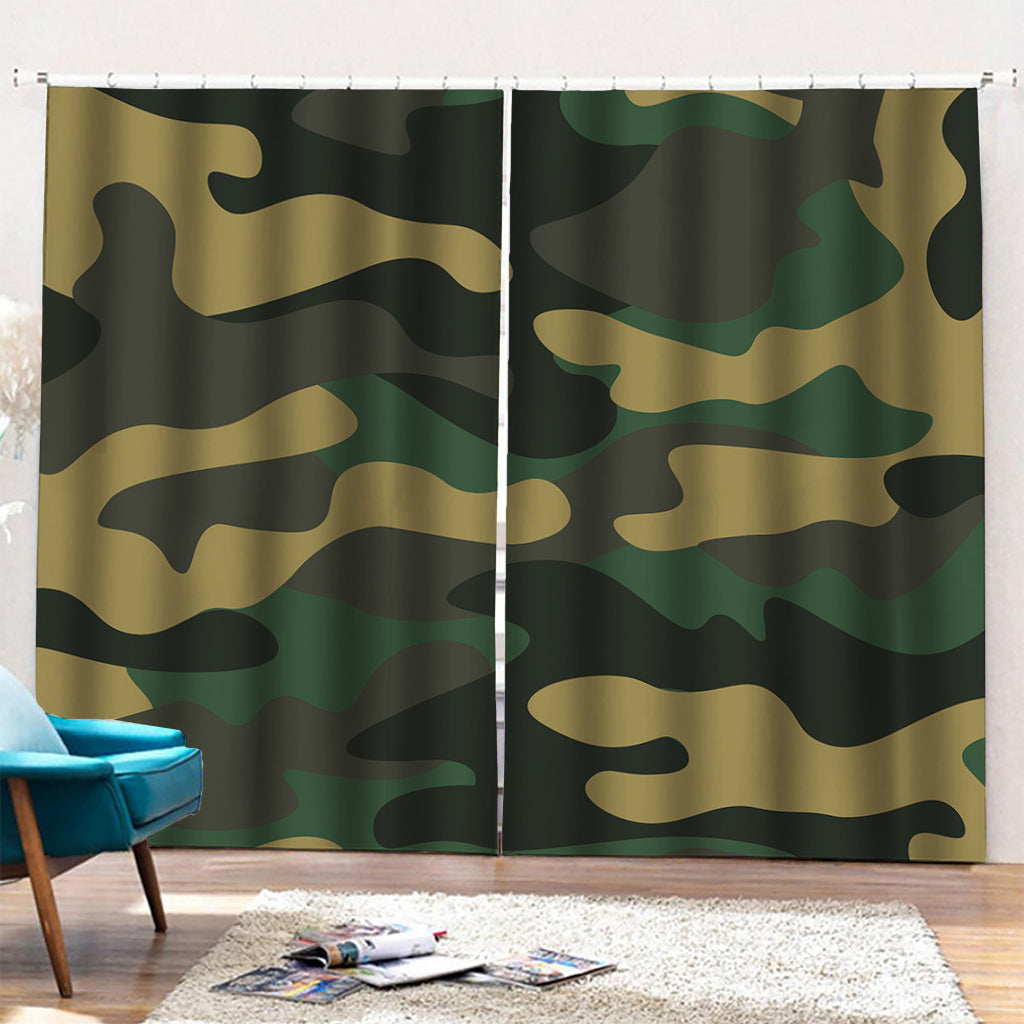 Black And Green Camouflage Print Pencil Pleat Curtains