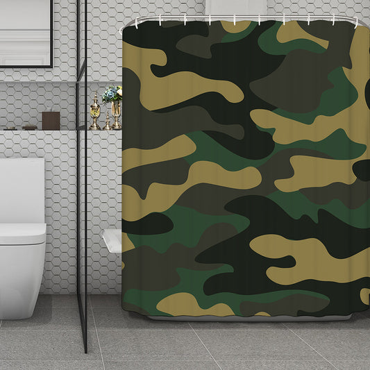 Black And Green Camouflage Print Polyester Shower Curtain