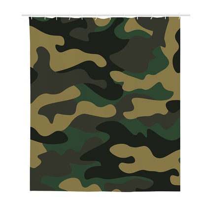 Black And Green Camouflage Print Polyester Shower Curtain