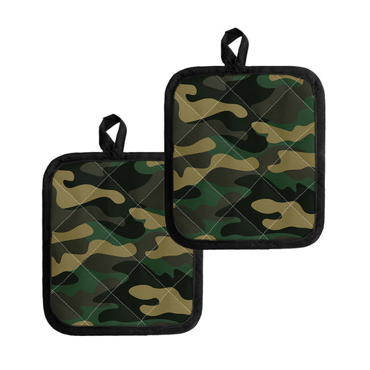Black And Green Camouflage Print Pot Holders