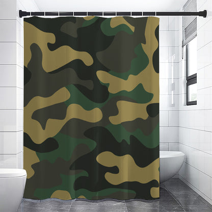 Black And Green Camouflage Print Premium Shower Curtain