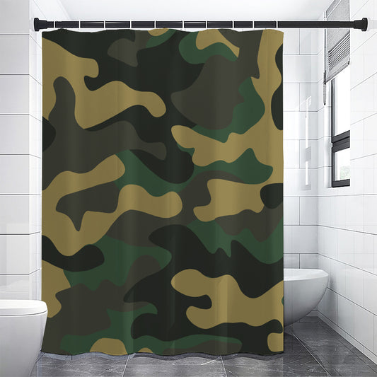 Black And Green Camouflage Print Premium Shower Curtain