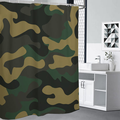 Black And Green Camouflage Print Premium Shower Curtain