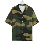 Black And Green Camouflage Print Rayon Hawaiian Shirt