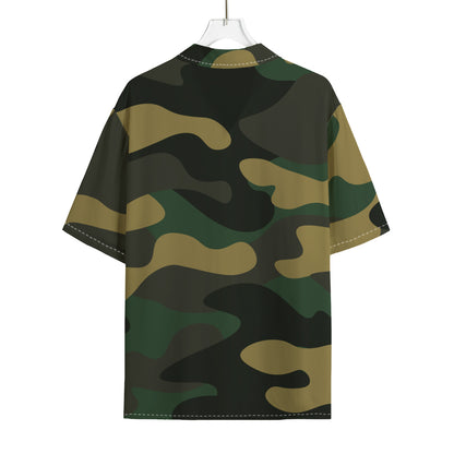 Black And Green Camouflage Print Rayon Hawaiian Shirt