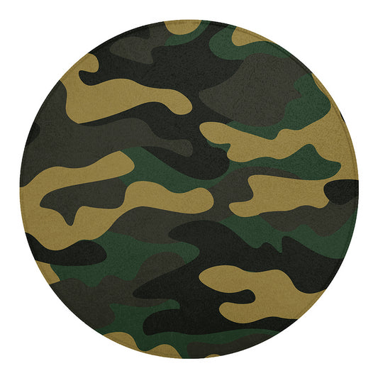 Black And Green Camouflage Print Round Blanket
