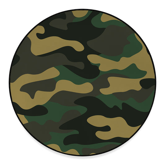 Black And Green Camouflage Print Round Floor Mat
