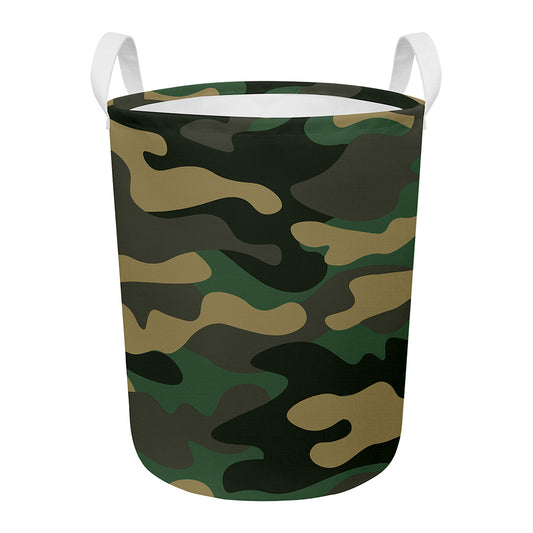 Black And Green Camouflage Print Round Laundry Basket