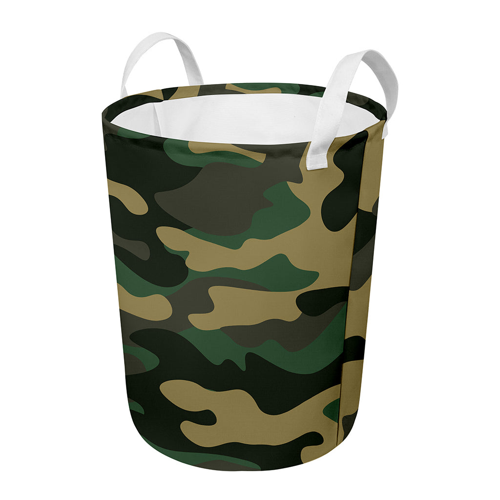 Black And Green Camouflage Print Round Laundry Basket