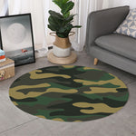 Black And Green Camouflage Print Round Rug