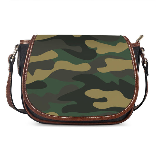 Black And Green Camouflage Print Saddle Bag