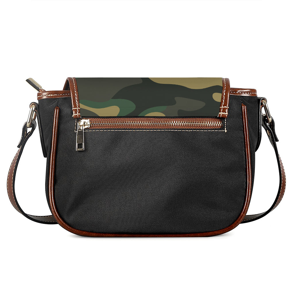 Black And Green Camouflage Print Saddle Bag