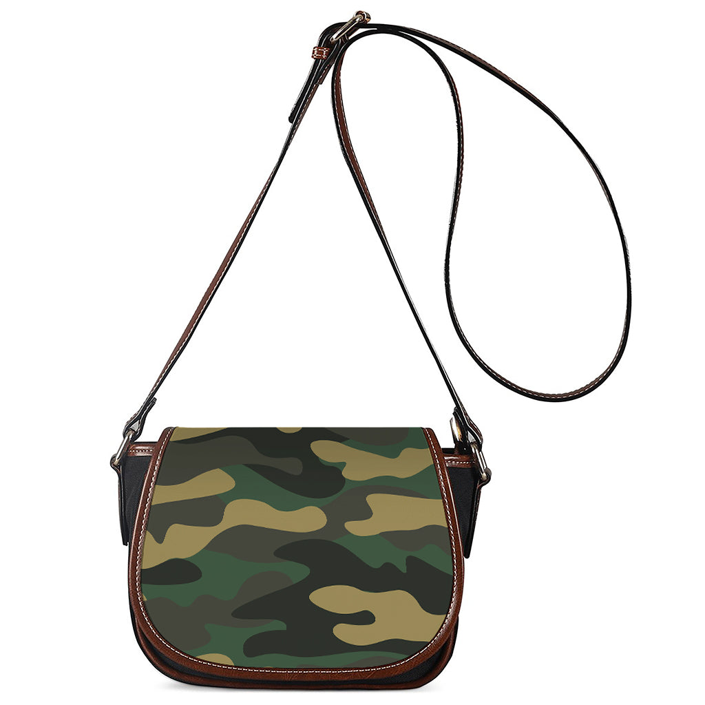 Black And Green Camouflage Print Saddle Bag