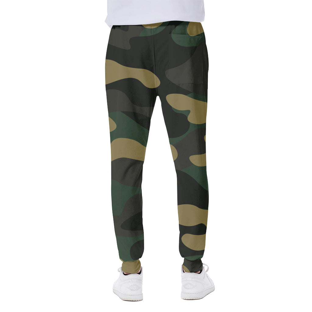 Black And Green Camouflage Print Scuba Joggers
