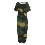 Black And Green Camouflage Print Short Sleeve Long Nightdress
