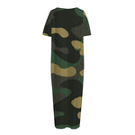 Black And Green Camouflage Print Short Sleeve Long Nightdress
