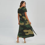 Black And Green Camouflage Print Short Sleeve Maxi Dress