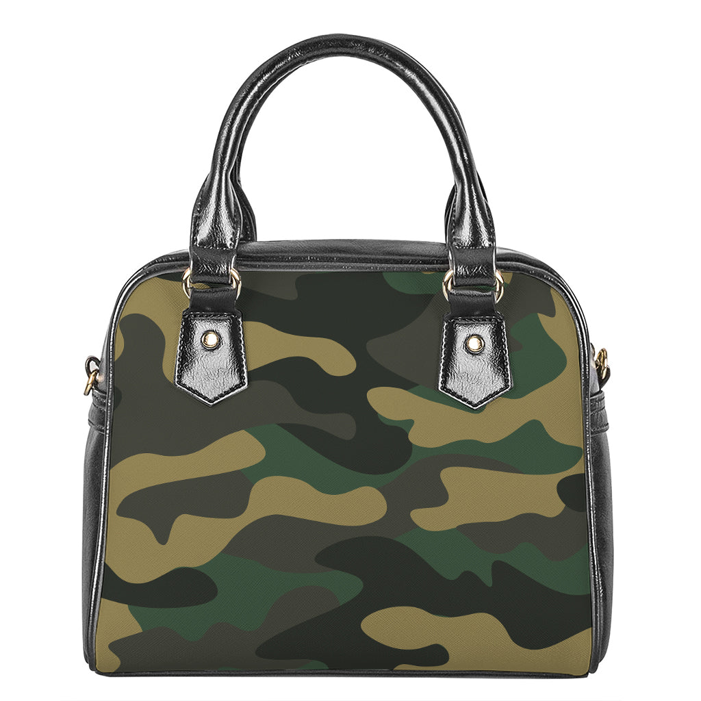 Black And Green Camouflage Print Shoulder Handbag