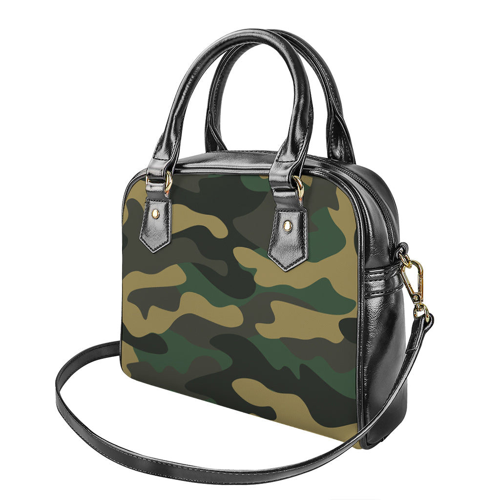 Black And Green Camouflage Print Shoulder Handbag