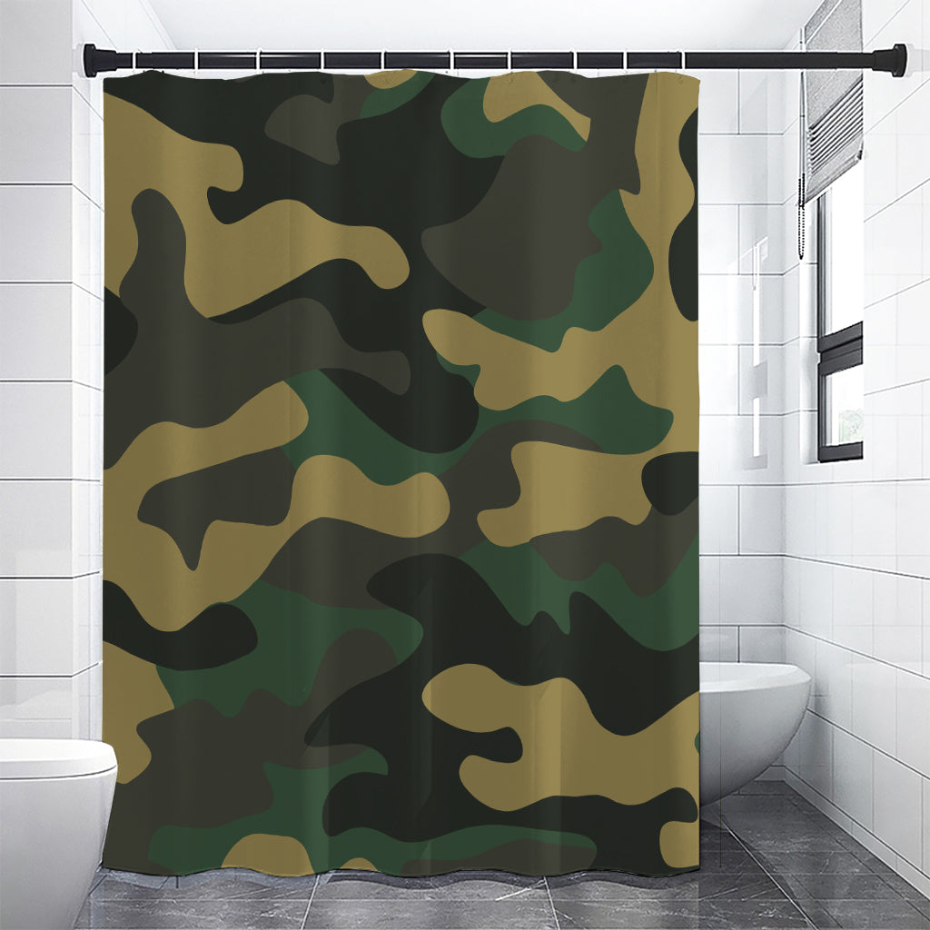 Black And Green Camouflage Print Shower Curtain