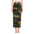 Black And Green Camouflage Print Side Slit Maxi Skirt