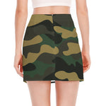 Black And Green Camouflage Print Side Slit Mini Skirt