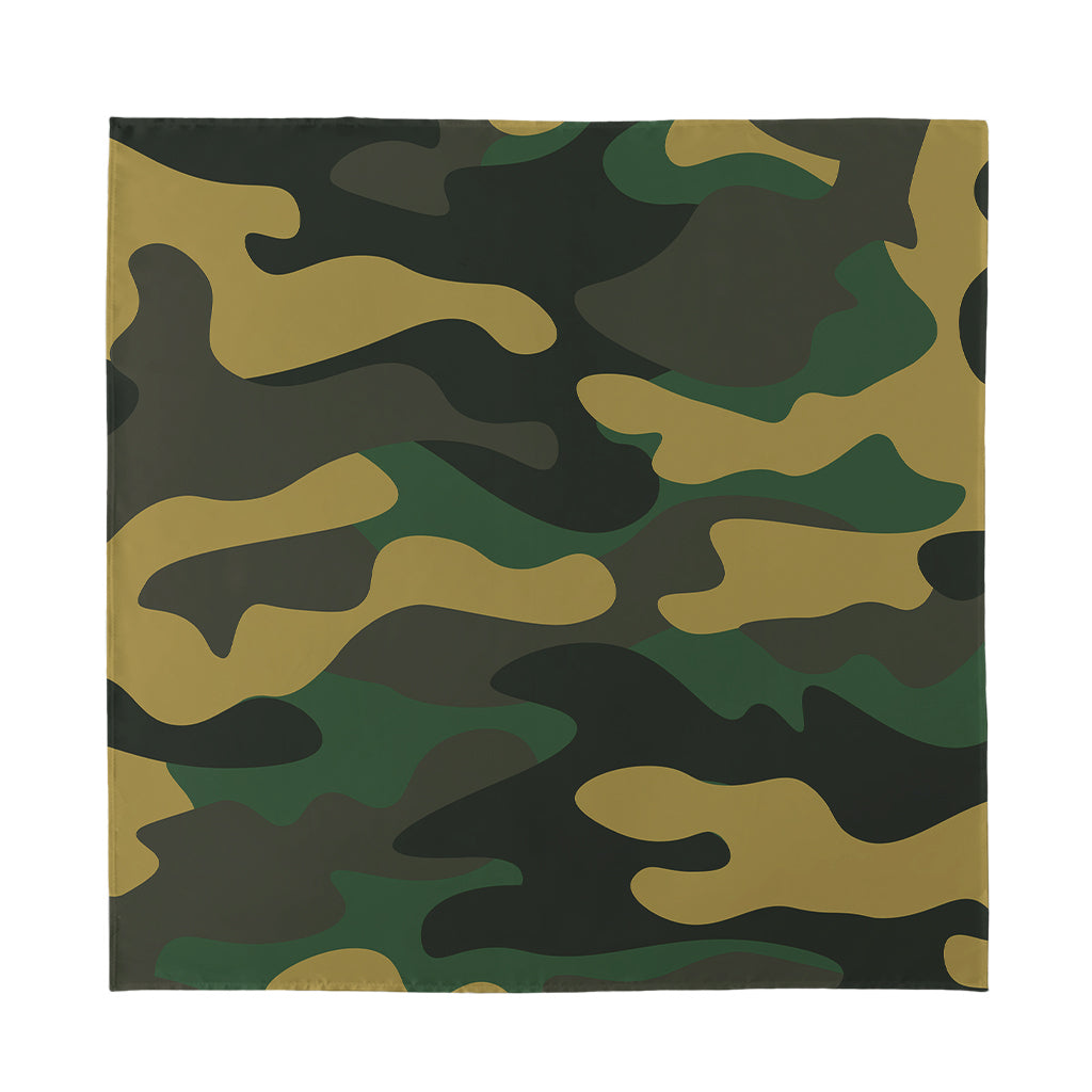 Black And Green Camouflage Print Silk Bandana