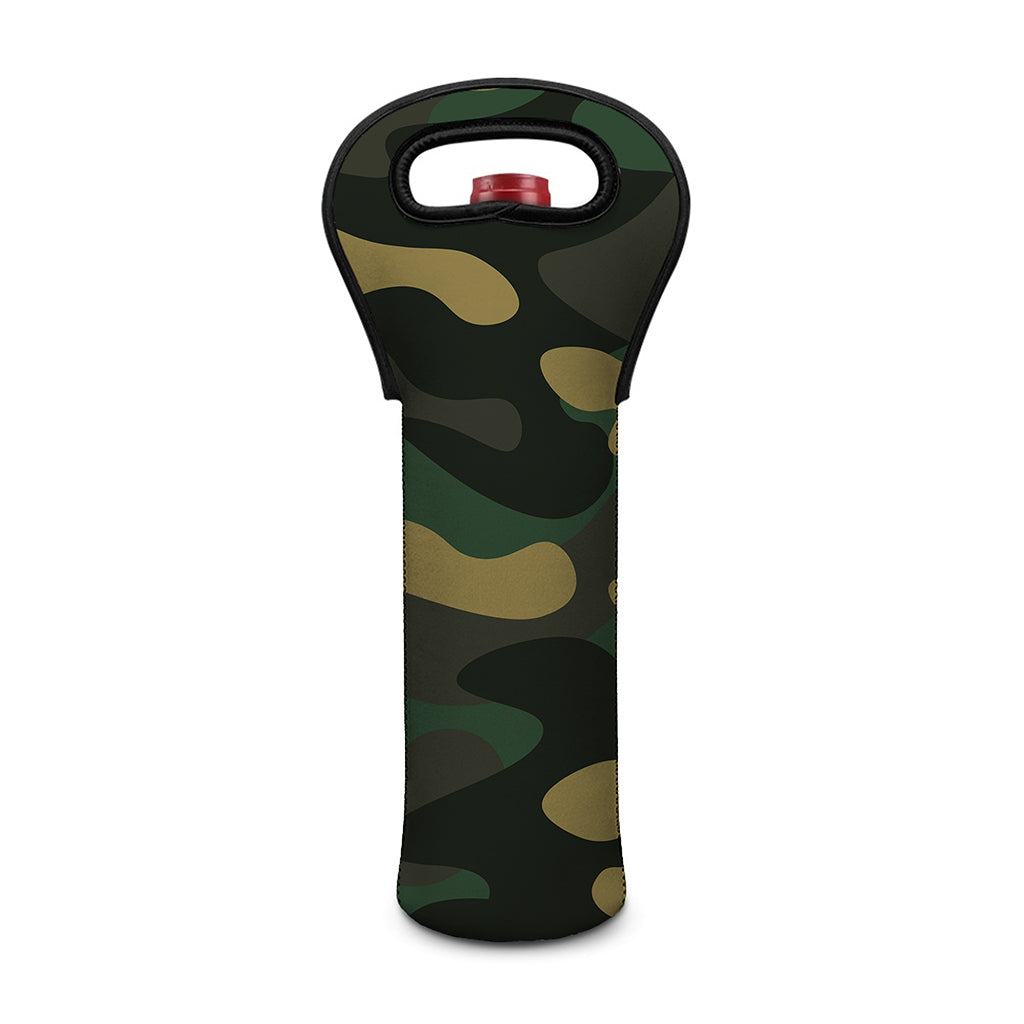Black And Green Camouflage Print Single Neoprene Wine Tote